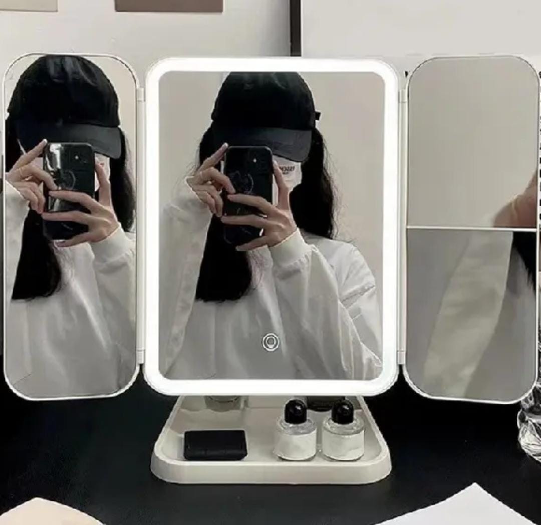 ABS Material LED Folding Vanity Mirror for Women Travel, Makeup Vanity Mirror with Touch Screen, Black